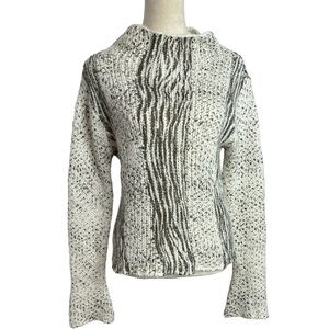 Pandemonium‎ dark green white wool blend mock neck striped sweater, large